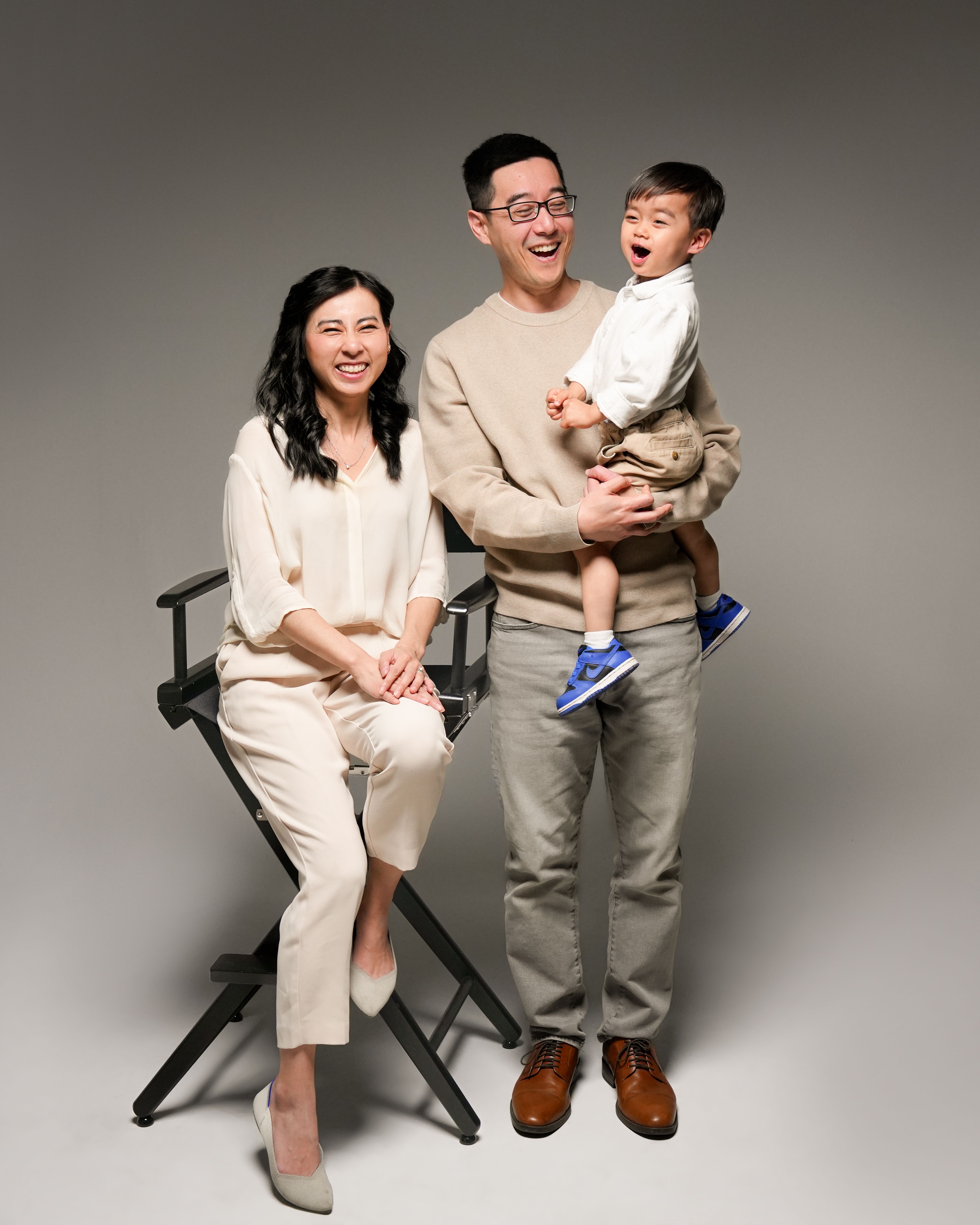 Family portrait at Pacifica Studio Family portrait of two parents and their young child at Pacifica Studio in Santa Clara.